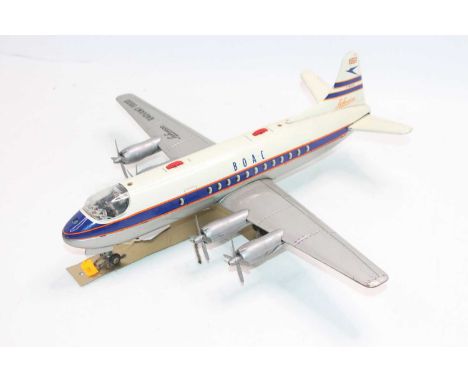 Schuco Germany battery operated Radiant 5600 Airliner in "B.O.A.C" livery, 4-propellor engine airliner with clear cockpit can