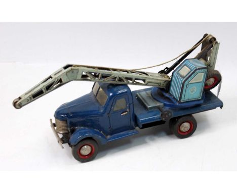 ZIL Toy of Russia, tinplate large scale model of a breakdown crane, dark blue cab and back, with light blue tin printed opera