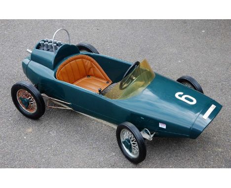 PINES by G.Perego (Italy), Pedal Car, made/issued in 1968. 1963 Lotus 29 Indianapolis #6 in British Racing Green, 46” long, r