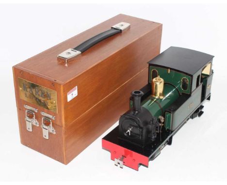 Roundhouse 32mm scale gas-powered radio-controlled model of a "Karen" 0-4-2 locomotive, finished in green and named "Karen", 