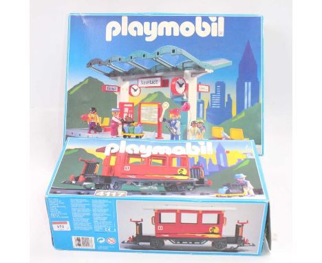 Playmobil Boxed Train Accessory group, 2 examples to include No.4117 Passenger Car, and No.4382 Train Station Platform, both 