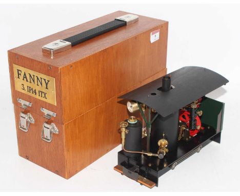 Regner Models gas fired 0-4-0 "Fanny" easy line steam locomotive, comprising of gas tank and filler cap, connected to a verti