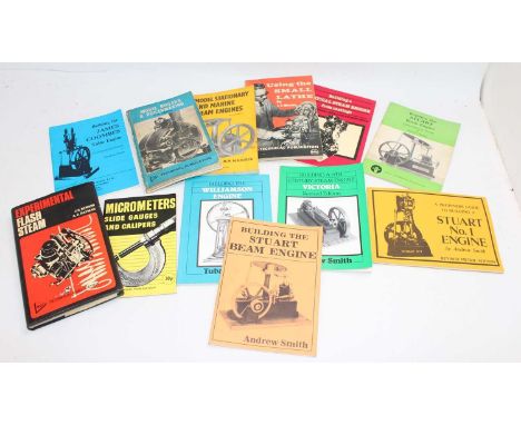 Box containing a collection of miniature steam engine books and booklets, including Model and Boiler Makers by K.N.Harris