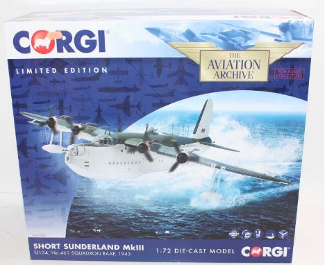 A Corgi Aviation Archive model No. AA27501 1/72nd scale diecast model of a Short Sunderland MkIII aircraft housed in the orig