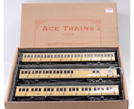 ACE Trains set of three C/1 LNER clerestory light teak bogie coaches comprising all/1st, all/3rd &amp; br/3rd. Operating red 