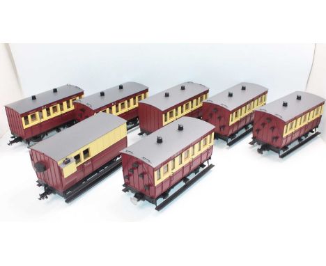 7 various loose British Model Supply 32mm scale Isle of Man rolling stock, all loose examples to include B1, B3, and B4 coach