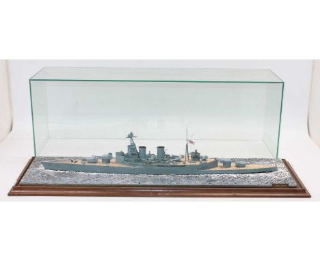 A large scale waterline model of HMS 'Hood', constructed in wood and other materials, built to a very good standard, painted 