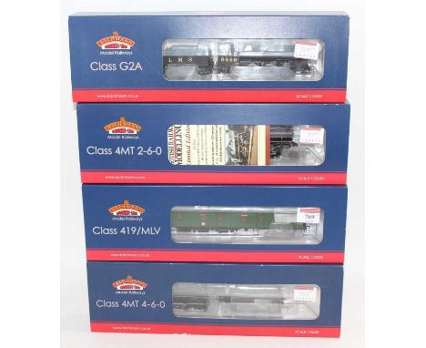 Four 00 gauge Bachmann Branchline locos: 31-265 Motor Luggage Van, green, late SR multiple unit, 21DCC; 32-952Z Standard Clas