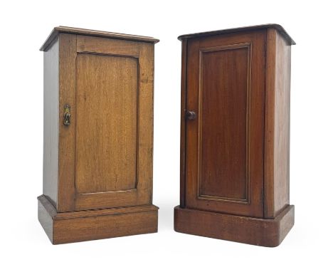 Late 19th century walnut pot cupboard, moulded top over single panelled door enclosing fixed shelf, on plinth base (W38cm, D4