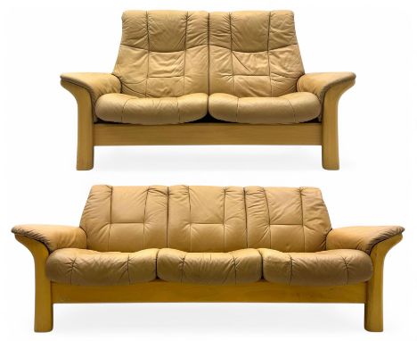 Ekornes Stressless - mid-to-late 20th century 'Buckingham' two-seater sofa, upholstered in soft tan leather with quilted deta