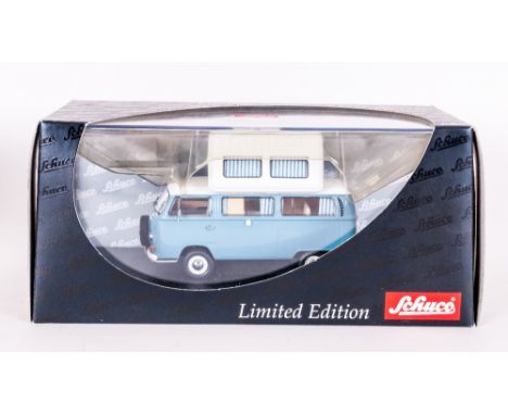 Schuco Ltd Edition 1/43 Scale Diecast Model Volkswagen TZA Camping Bus, Colour way Dark Green / Light Beige. With Glass Displ