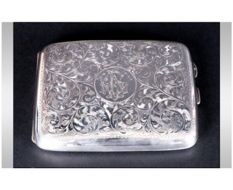George V - Shaped Silver Cigarette Case, with Chased Stylished Decoration to Body with Gilt Interior. Hallmark Birmingham 192