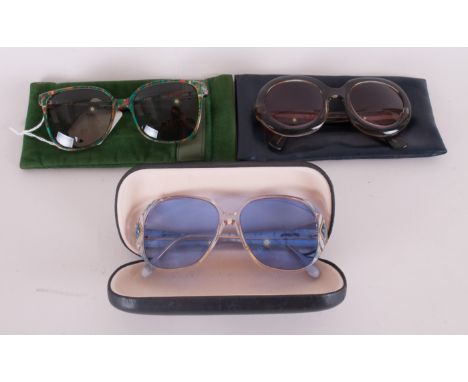 Three Designer Sunglasses comprising Mary Quant Retro Sunglasses, Jaeger Original Sunglasses with light blue decorative frame