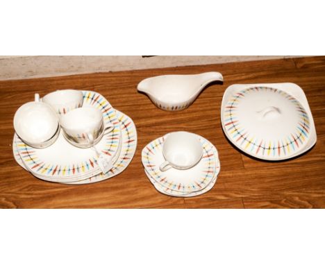 22 Pieces Of Midwinter Chrokee Pattern Jessie Tait Design 1957. including 6 plates, 6 cups & saucers, 1 platter, 1 vegetable 