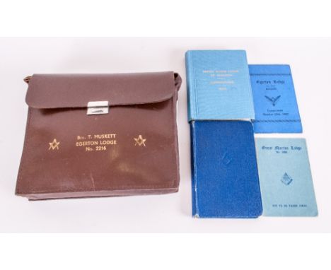 Masonic 1950's Leather Pouch Containing Masonic Sash, Books etc. For Egerton Lodge Number 2216