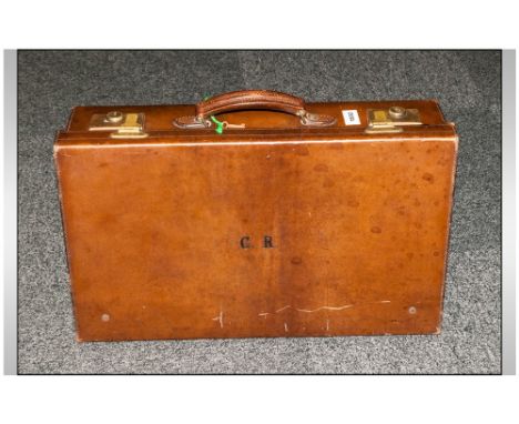 A Vintage Leather Gentleman's Suitcase, ' C R ' Monogram to the front, with Brass Locking Hinges. c.1930's. 