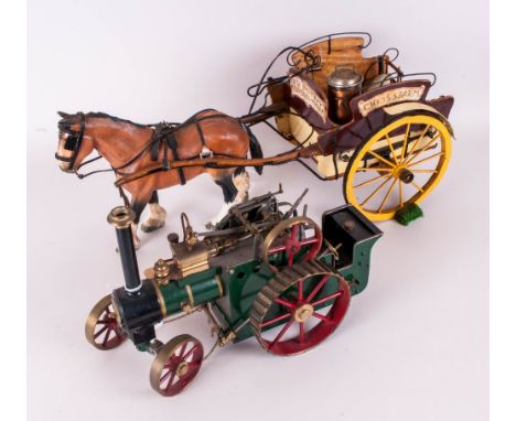 Model of a Horse and Cart 'Chris's Farm'. Together with a hand made model of a steam engine.