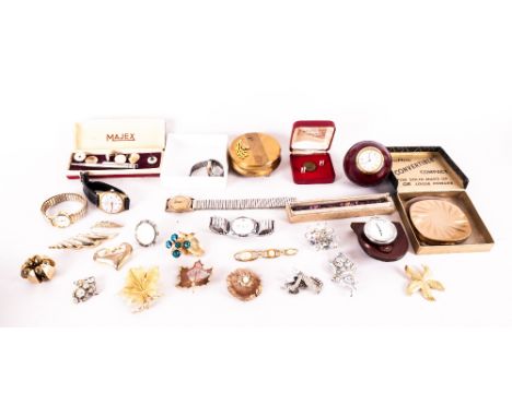 Mixed Lot Of Oddments And Collectables Comprising Wristwatches, Compact, Brooches Etc.