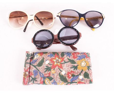 Three Original Retro Sunglasses comprising Mary Quant with brown frame and black circular rims. Christian Dior with Cream Col
