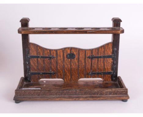 1930's Oak Pipe Stand / Rack In The Form of a Double Gate, Label to Base - Tallent of Old Bond Street, London. 12 Inches Wide