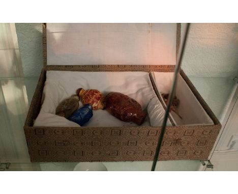 Box Containing Four 20th Century Chinese Snuff Bottles, 2 glass, 2 composition. A/F