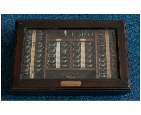 Antique & Impressive Opticians Eye Testing Glazed Top Mahogany Display Case, of fine quality containing a collection of hundr