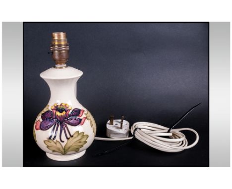 Moorcroft Lamp Base ' Orchids ' Design on Cream Ground. c.1970's. Stands 8.5 Inches High. All Aspects of Condition Is Excelle