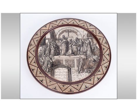 Mettlach/Villeroy & Boch Very Fine Hand Finished Circular Wall Plaque depicts the coronation of Charlemagne by Leo III in A.D