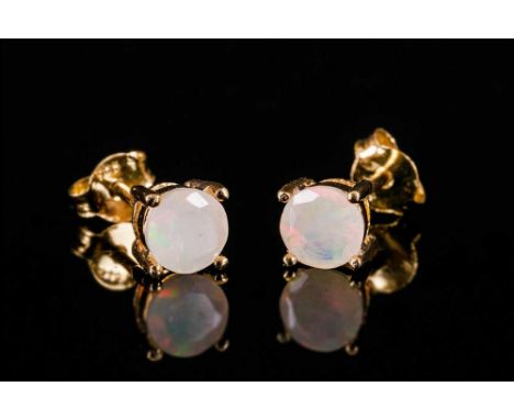 Faceted Opal Stud Earrings, two round cut opals, totalling .5ct, set in 14ct gold vermeil and silver post and push back fitti