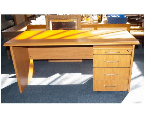 Contemporary Design Office Desk Of Plain Form, Light Beech Effect Finish, Height 29 Inches, 63 x 30 Inches Deep. Together Wit