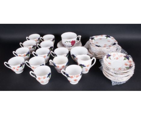 Bone China Part Tea Service Comprising Cups, Saucers, Side Plates, Sandwich Plates, Milk Jug, Sugar Bowl Plus Queen Anne Cups