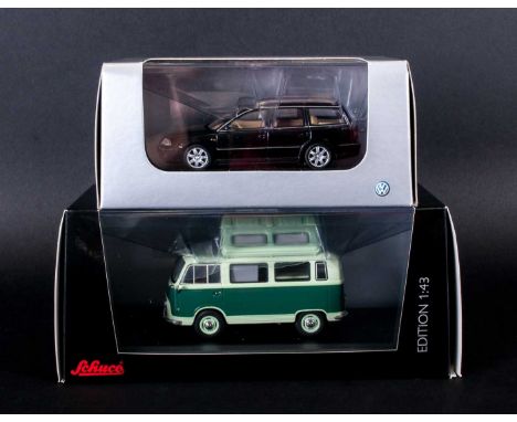 Schuco Ltd Edition Model Diecast 1.43 Scale Cars ( 2 ) In Total. 1/ Ford Taunus Transit Camping Bus FK1000. Green Colour way.