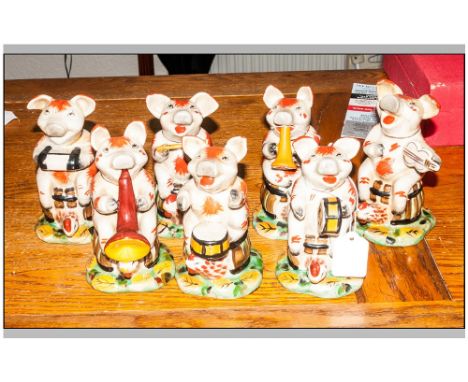 Staffordshire Pig Band, humorous pigs playing various instruments. 5'' in height. (7)