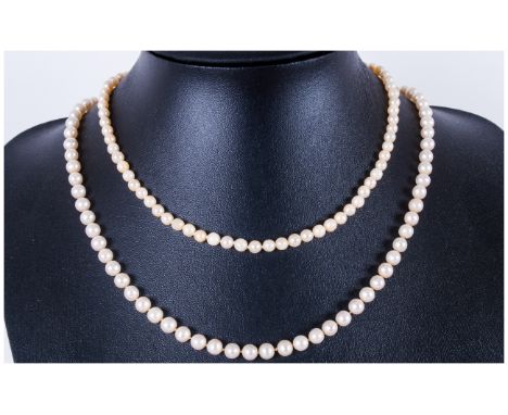 Ladies Cultured Pearl Necklaces, 14ct Gold Clasp, 2 necklaces in total. The pearls of good quality. Circa 1960's. 12 & 16''