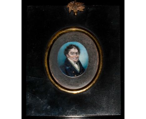 19thC Portrait Miniature Depicting A Nobleman, Appears Unsigned 1½ x 1¼ Inches, Housed In An Ebonised Frame