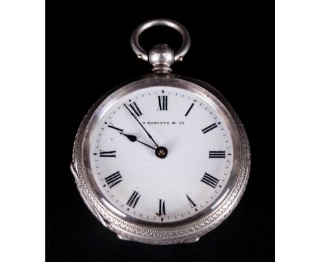 Late Victorian Silver Ladies Fob Watch by H Robert and Co. NO 281 Kentish Town Road London and Geneva. With white enamel dial