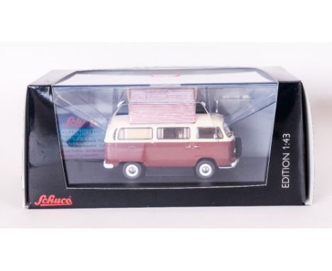 Schuco Ltd Edition 1/43 Scale Diecast Model Volkswagen TZA Camping Bus, Colour way Brown / Beige. With Glass Display and Orig