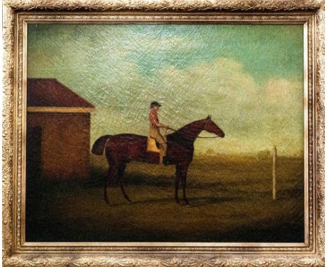 J F Sartourius (Attrib) c1810 Framed Oil On Canvas, Portrait Of Lord Egremont's Race Horse With Jockey Beside A Brick Stable.