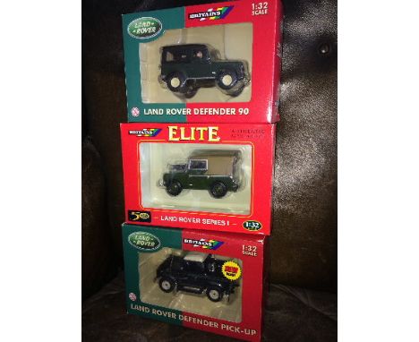 BRITAINS - LANDROVER SERIES 1 - ELITE (00174), BRITAINS - LANDROVER DEFENDER 90 GREEN/BLACK CANOPY (40547) & BRITAINS - LANDR