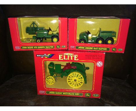 BRITAINS - JOHN DEERE WATERLOO BOY - VINTAGE - ELITE (40523), BRITAINS - JOHN DEERE 455 GARDEN TRACTOR - ELITE (40555) & BRIT