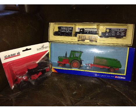 CORGI - DAVID BROWN 1412 & TRAILER SET (60030), LLEDO-EXPRESS DAIRY VINTAGE TRANSPORT SET & JOSEPH ERTL - CASE IH 9380 QUADTR