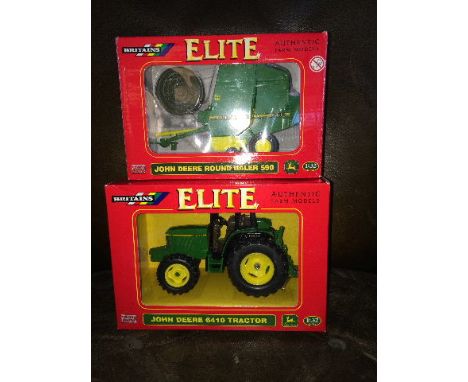 BRITAINS - JOHN DEERE 6410 ELITE (00175) & BRITAINS - JOHN DEERE ROUND BALER 590 (40424) BOTH SCALE 1:32