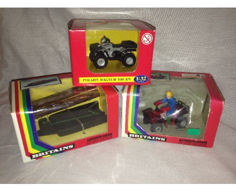 BRITAINS - HONDA TRX300 4x4 ALL TERRAIN VEHICLE (9401), POLARIS MAGNUM 500 ATV & LOG SLED (8412)