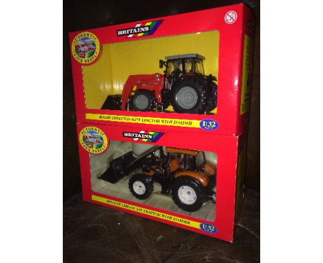 BRITAINS - RENAULT CERGOS 340 WITH FRONT LAODER (00226) & BRITAINS - MASSEY FERGUSON 6270 WITH FRONT LOADER (40512) BOTH 1:32