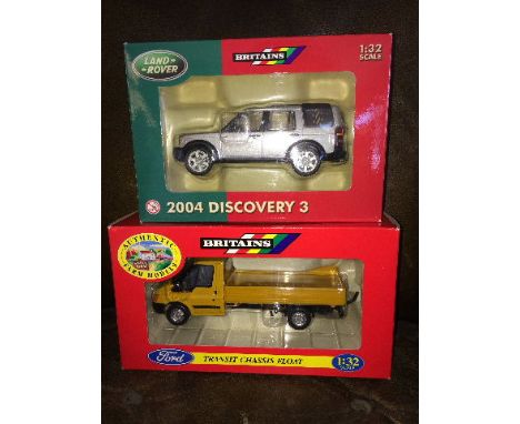 BRITAINS - FORD TRANSIT CHASSIS CAB FLOAT - YELLOW (00234) & BRITAINS - LANDROVER DISCOVERY 3 - SILVER (40790) BOTH 1:32 SCAL