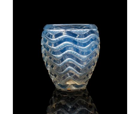 RENÉ LALIQUE (FRENCH 1860-1945) MEANDRES VASE, NO. 10-876 designed 1934 opalescent and blue stained stencilled R. LALIQUE FRA