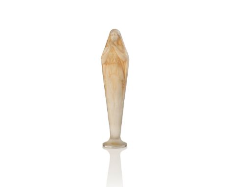 RENÉ LALIQUE (FRENCH 1860-1945) VIOLÉE MAINS JOINTES STATUETTE, NO. 828 designed 1919 clear, frosted and sepia stained engrav