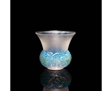 RENÉ LALIQUE (FRENCH 1860-1945) RENONCULES VASE, NO. 1044 designed 1930 opalescent and blue stained wheel-engraved R. LALIQUE