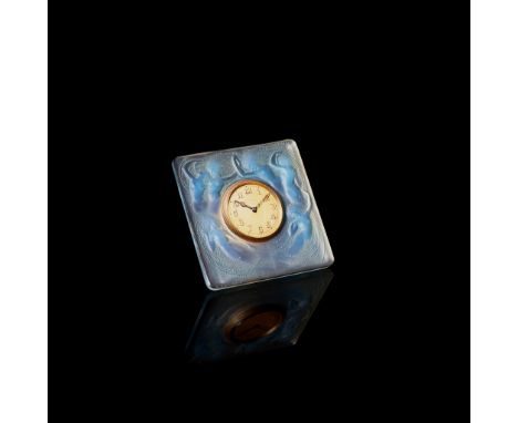 RENÉ LALIQUE (FRENCH 1860-1945) NAIADES TIMEPIECE, NO. 764 designed 1928 opalescent and blue stained moulded R. LALIQUE(11.5 
