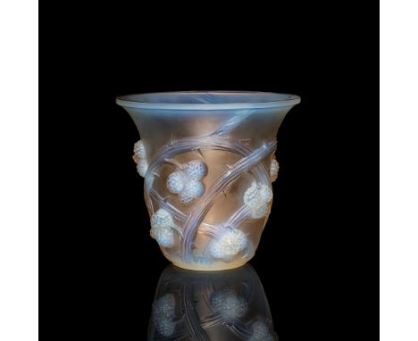 ‡ RENÉ LALIQUE (FRENCH 1860-1945) MÛRES VASE, NO. 1058 designed 1930 opalescent stencilled R. LALIQUE FRANCE(19 cm. (7 1/2 in